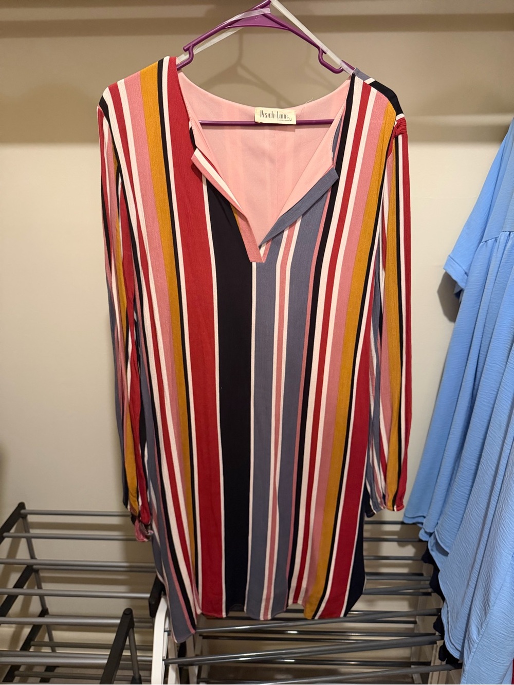Peach Love California Women’s Multicolor Striped V-Neck Tunic Dress